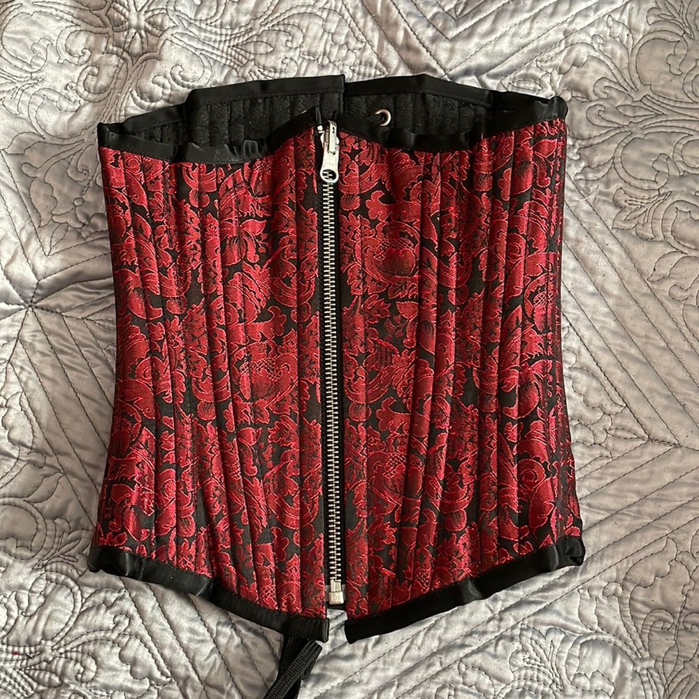 Black and red steel boned underbust corset